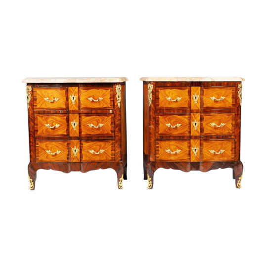 A pair of vintage French marble top commodes chests of drawers