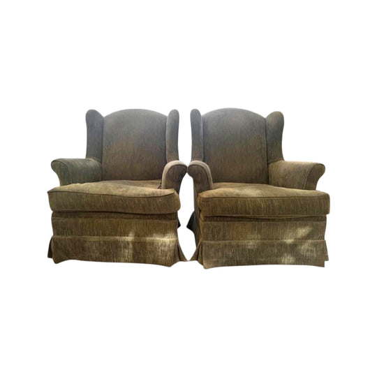 A pair of vintage green velvet armchairs excellent condition nice and comfy