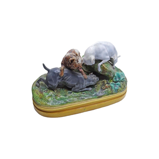 A rare antique English majolica hunting figure group