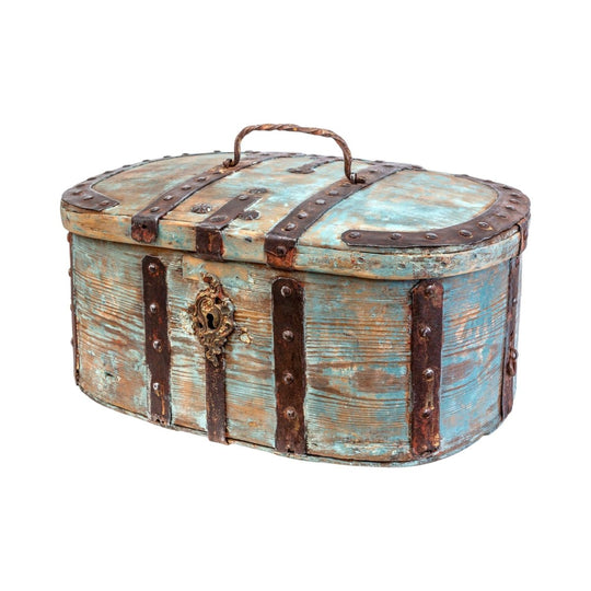 A rare pale blue painted timber hand-travelling trunk Swedish, 18th Century