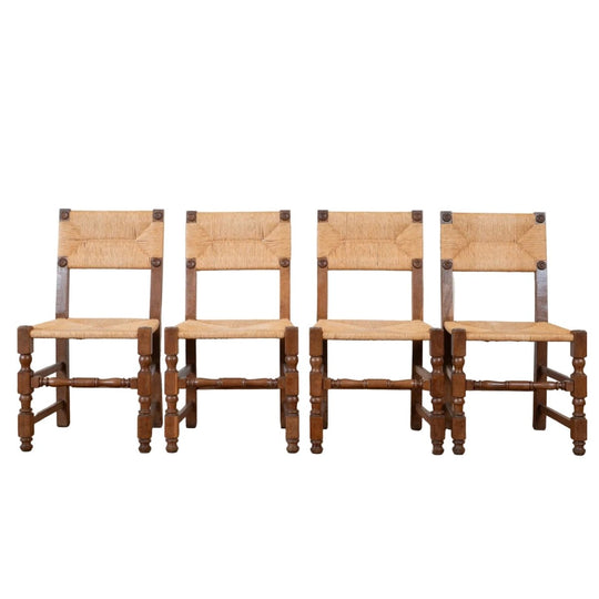 A Set of Four French Oak and Rush Side Chairs, Mid-20th Century