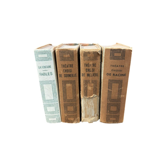A stack of 4 vintage French hard back books of Theatre and Fables found in Provence