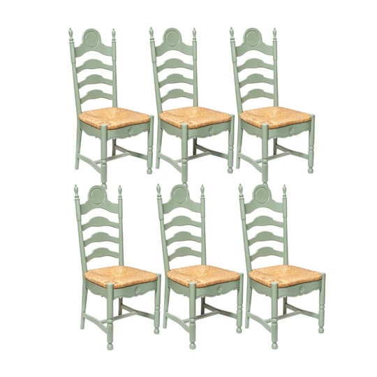 A stylish set of pale green painted oak provincial dining chairs, French 19th Century
