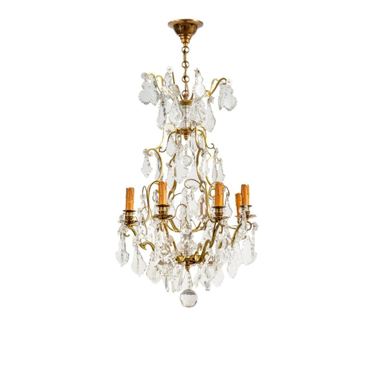 A very pretty gilt metal and crystal eight branch Parisian Chandelier, French Circa 1900