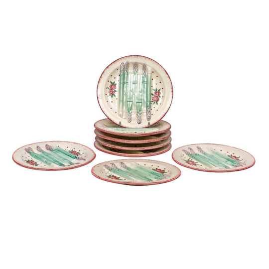 A very pretty set of eight faience asparagus plates by Longchamp, French Circa 1950