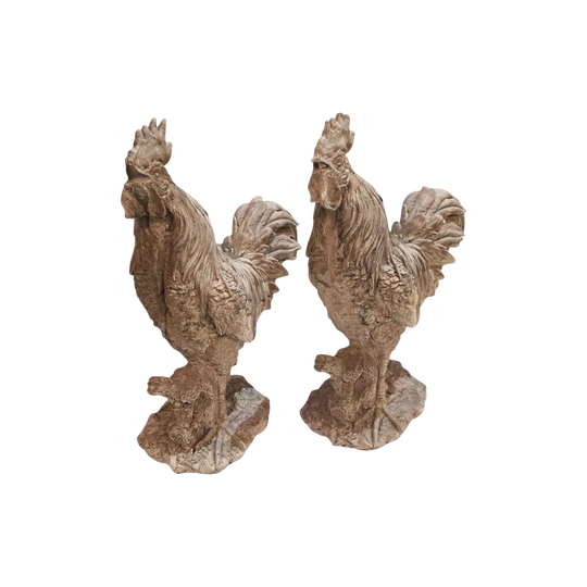 A vintage cast stone garden figure of a rooster
