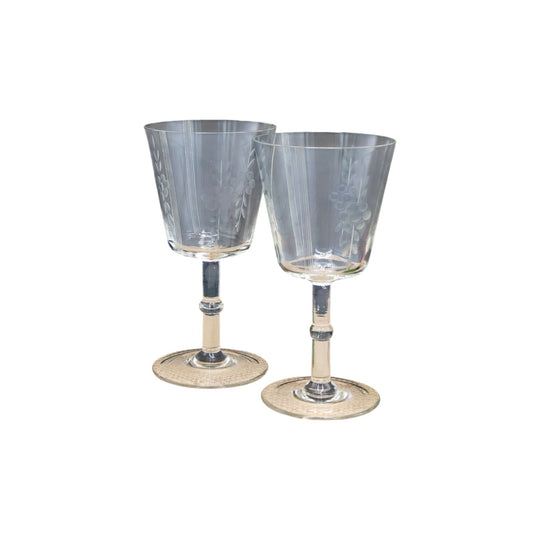 Absolutely Stunning Vintage Etched  Crystal Wine Glasses