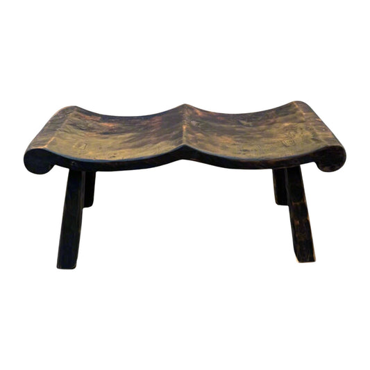 Aged Wavy Bench - Handcrafted Teakwood Furniture | Bazaa | Designer, Vintage and Antique Furniture