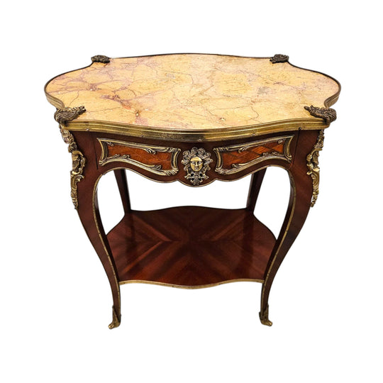 Antique French Marble Top & Ormolu Mounted Side Table