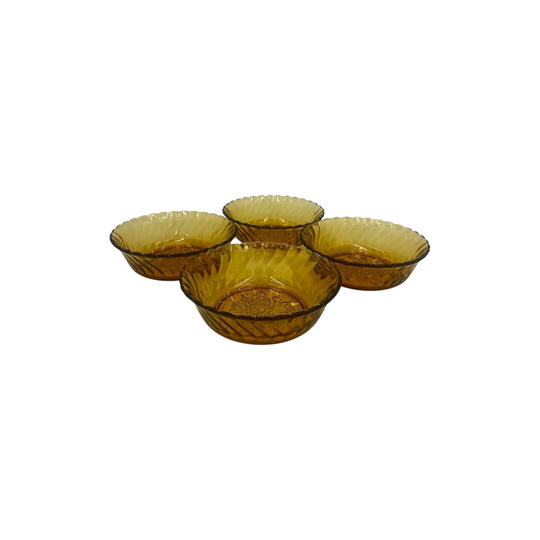 Amber Glass Flower Embossed Bowls 14.5cm x 4
