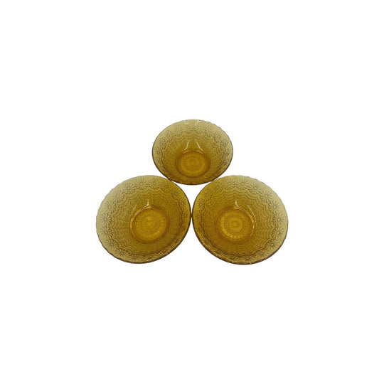 Amber Glass Flower Embossed Bowls 18cm x 3