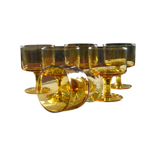 Amber glass wine glasses. Set of 6