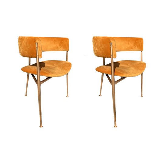 Amber Gold Sculptural Velvet Dining Chairs, 1950s