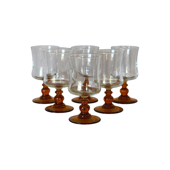 Amber stem Liqueur/Dessert Wine glasses. Made in France . Set of 6