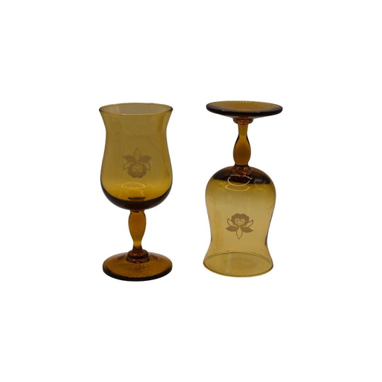 Amber wine goblets with embosed orchid design. Set of 2