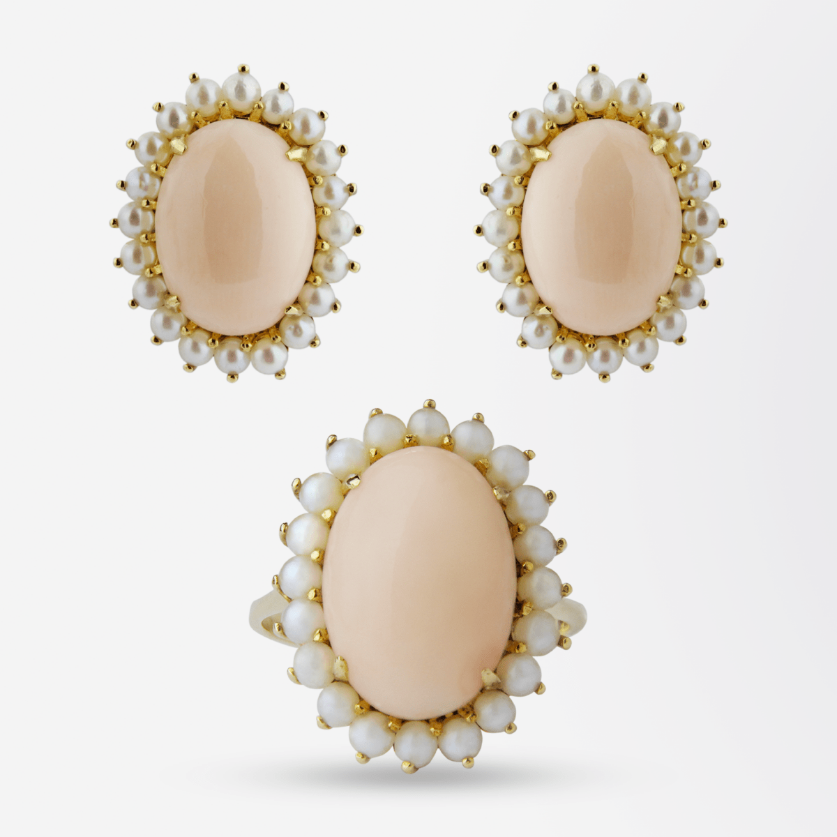 An 18kt Yellow Gold, Coral and Pearl Suite | Bazaa | Designer, Vintage and Antique Furniture