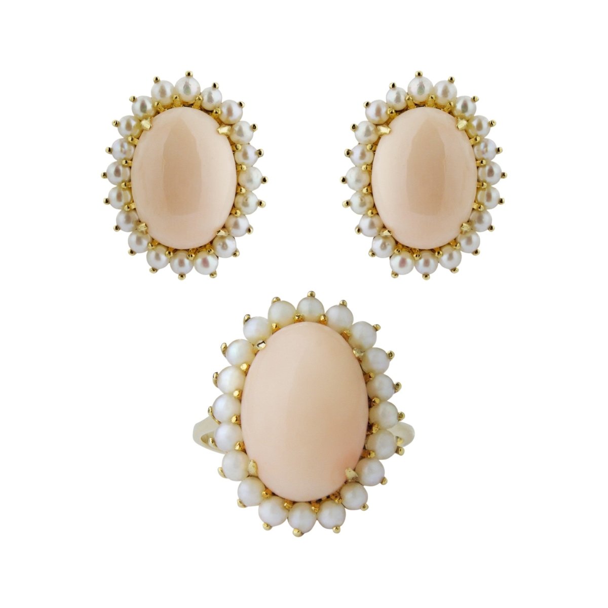 An 18kt Yellow Gold, Coral and Pearl Suite | Bazaa | Designer, Vintage and Antique Furniture