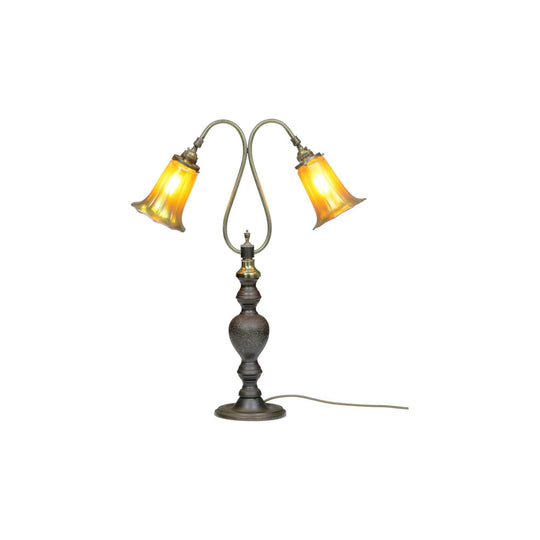 An Art Deco Bronze Table Lamp with Tiffany Style Glass Shades