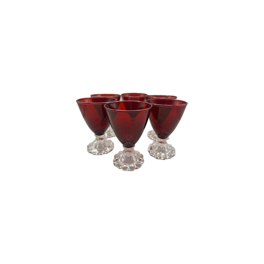 Anchor Hocking 'Berwick Boopie' Red Liqueur Glasses x 6