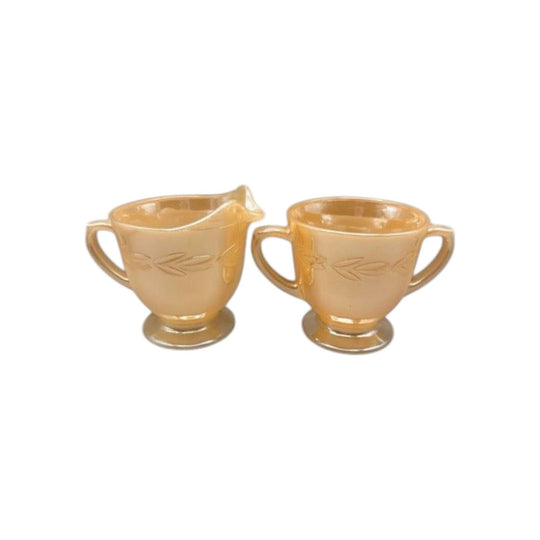 Anchor Hocking Fire King Peach Lustre 'Laurel Leaf' Milk & Sugar