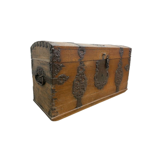 Antique 18th Century Domed Top Dutch Wrought Iron and Oak Chest