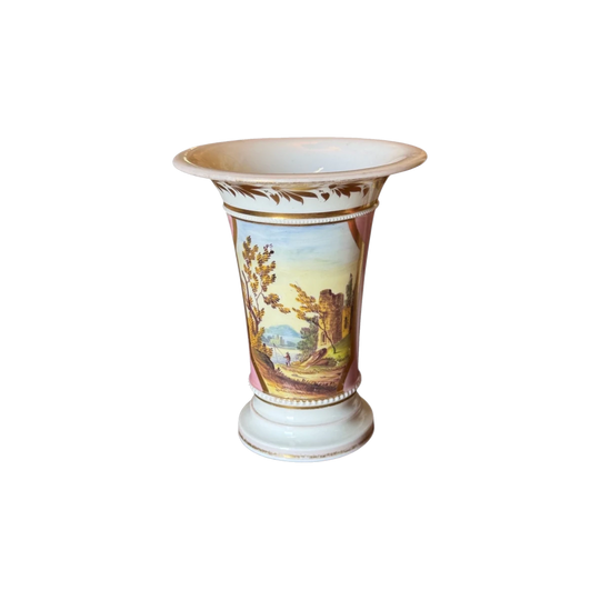 Antique 19th Century Porcelain Gilt & Handpainted Landscape Vase
