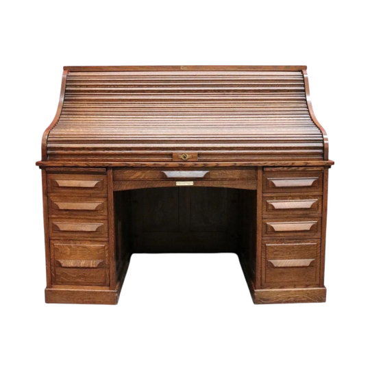 Antique American Oak Cutler Roll Top Twin Pedestal Desk, Office Desk