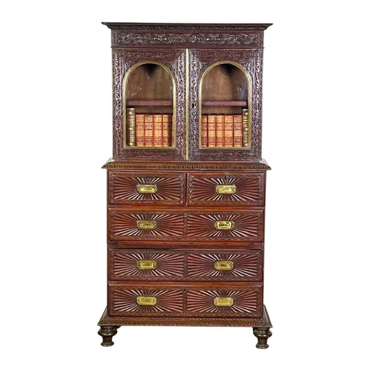 Antique Anglo Indian Chest of Drawers with Book Case / Display Cabinet.