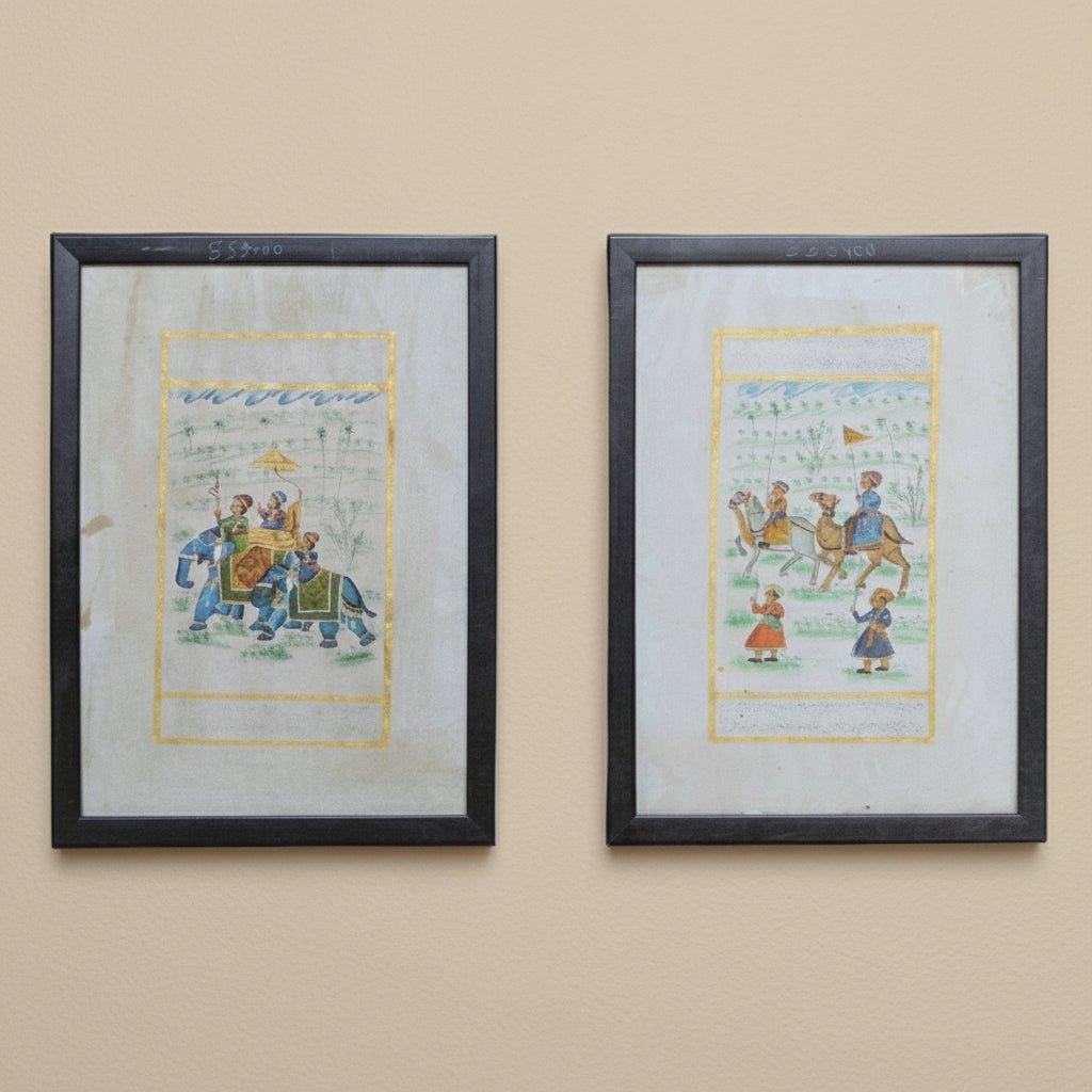 Antique Anglo Indian Framed Watercolors of Elephants with Riders | Bazaa | Designer, Vintage and Antique Furniture