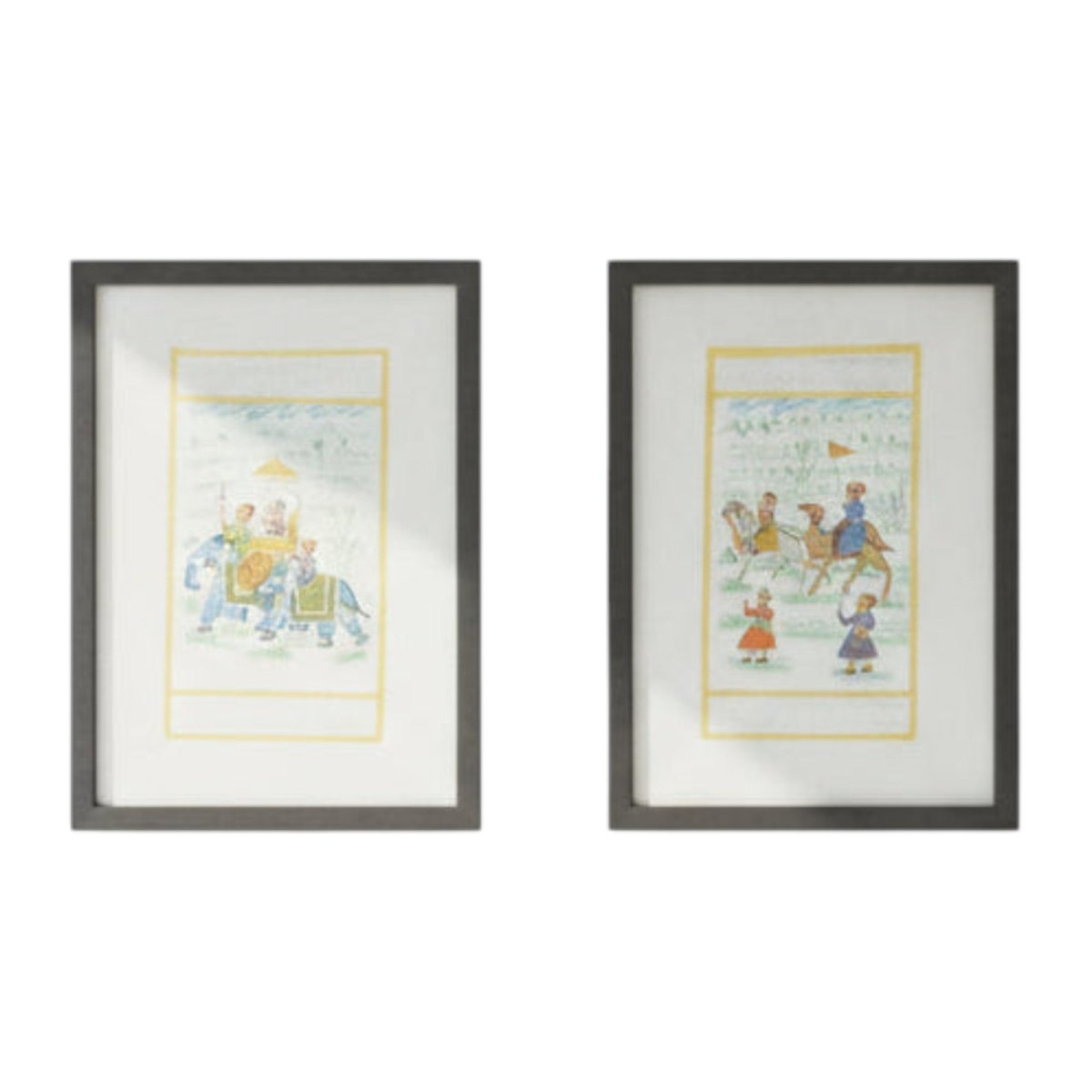 Antique Anglo Indian Framed Watercolors of Elephants with Riders | Bazaa | Designer, Vintage and Antique Furniture