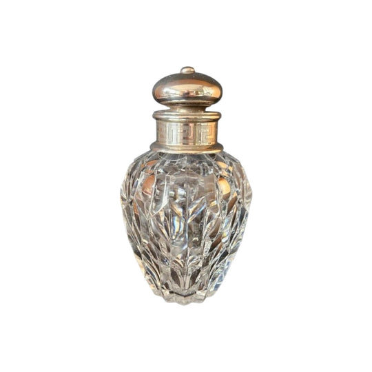 Antique Art Deco facetted glass scent bottle, Sterling silver lid.