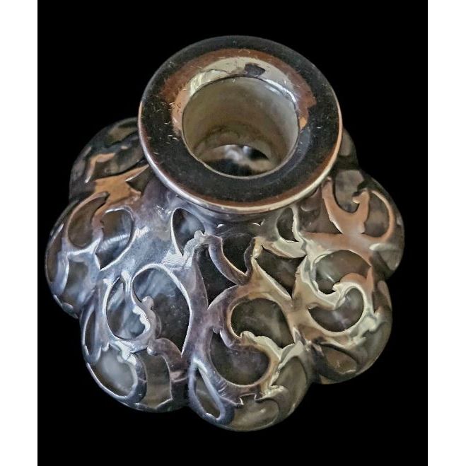 Antique Art Nouveau Hand-Blown 8‑Lobed Glass Perfume Bottle with Sterling Silver Overlay, Alvin Corporation, c.1895 | Bazaa | Designer, Vintage and Antique Furniture