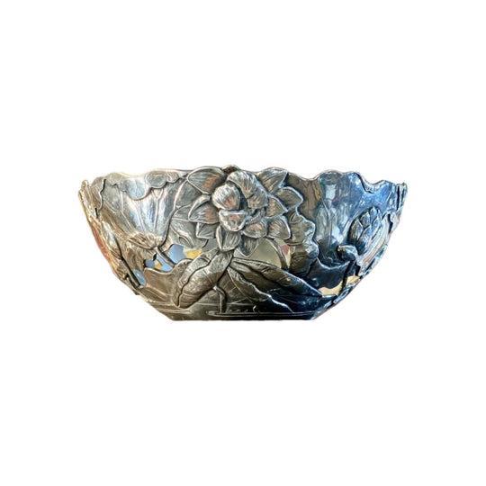 Antique Arthur & Bond Yokohama Meiji Period Sterling Silver Lotus Bowl.