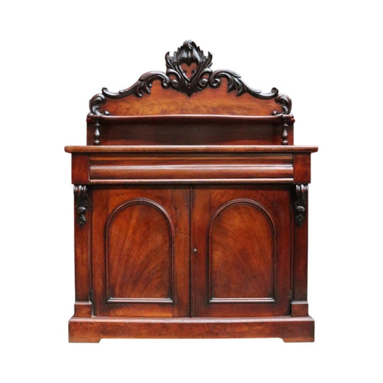 Antique Australian Cedar Chiffonier Sideboard with Carved Back and Display Shelf, Two-Door, c.1880