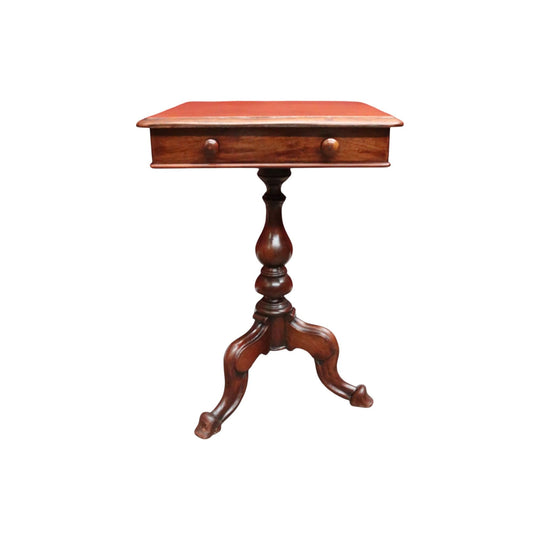 Antique Australian Cedar Side Table – Turned Pedestal, Drawer, Tri-Leg Base. B12551