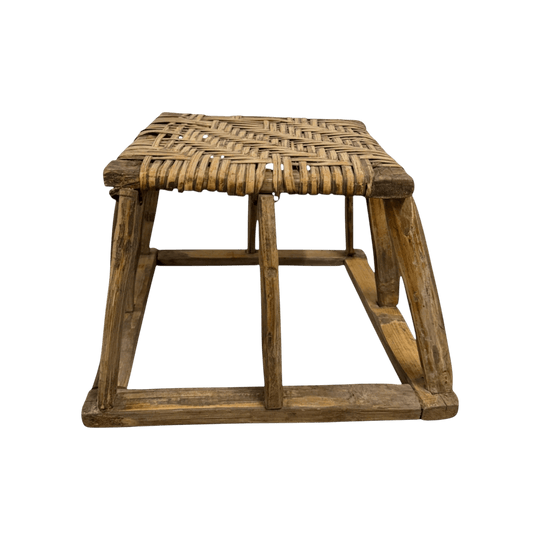 Antique Bamboo Woven Low Stool