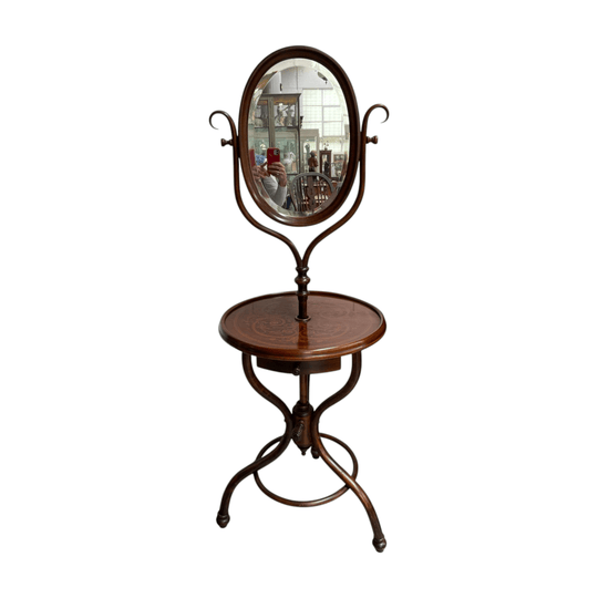 Antique Bentwood Dressing Stand With Table, Drawer & Mirror