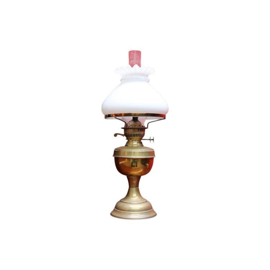 Antique Brass Duplex Oil Lamp with Milk Glass Shade and Chimney, c.1920s. B12656