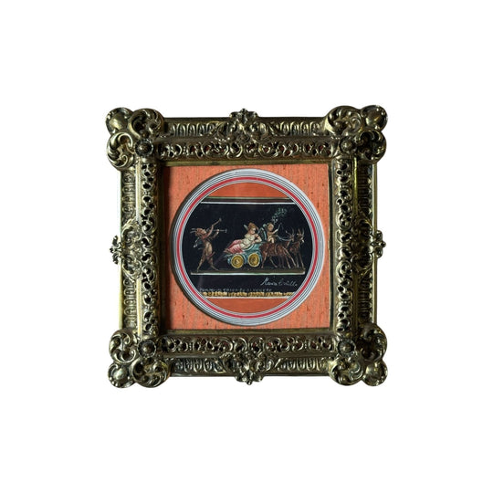 Antique Brass Framed Gouache Painting by Maria Cirillo