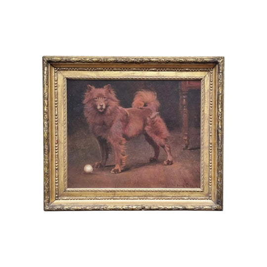 Antique British dog oil painting by listed artist