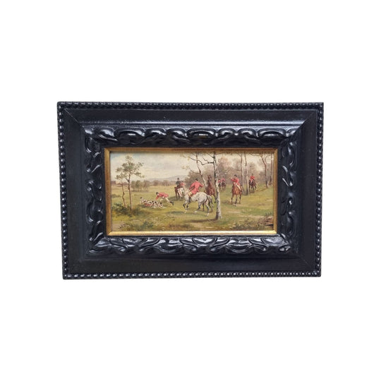 Antique British horses and dogs hunting scene oil painting