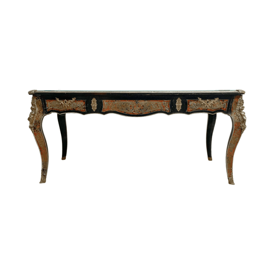 Antique Bureau Plat 19th Century Writing Desk In The Manner Of Boulle