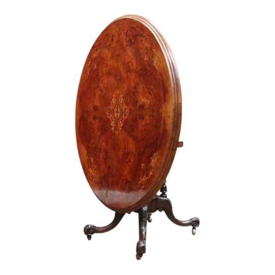 Antique Burr Walnut Centre Table Birdcage Base Marquetry Top. B12979