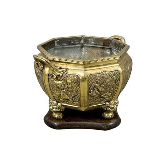Antique Japanese 19th century Meiji period 1868 - 1912  Octagonal cast Bronze Senser / Jardineer.