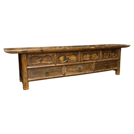 Antique Chinese 7 Drawer Low Table - Elm & Cypress | C.1850