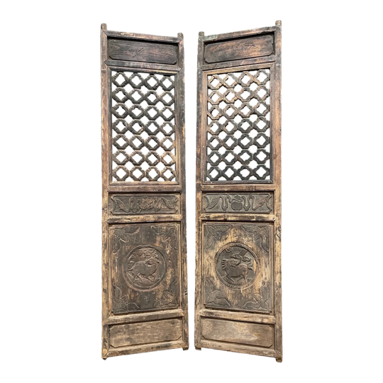 Antique Chinese Carved Wooden Doors, Pair - Late 19th Century