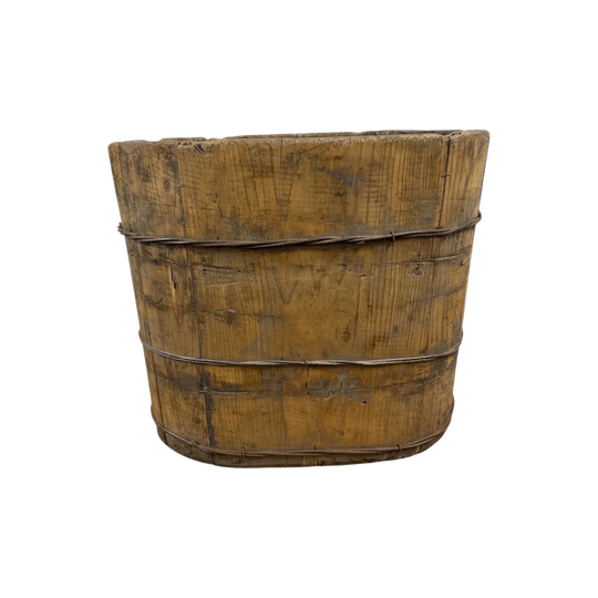 Antique Chinese Oval Wood Bucket