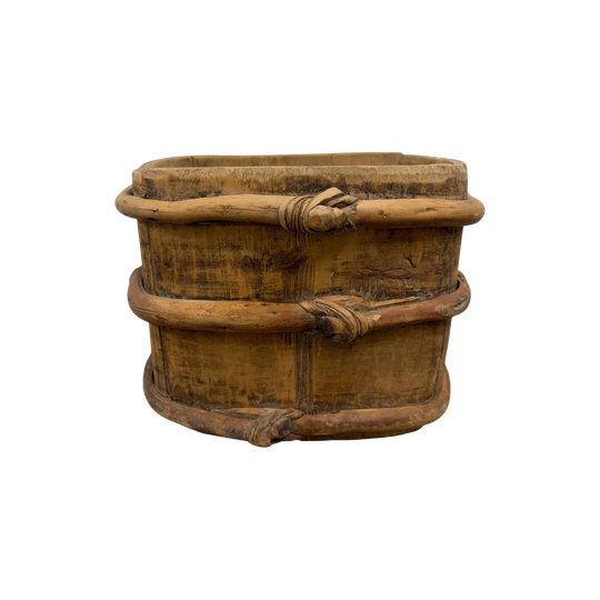 Antique Chinese Oval Wood Bucket With Strap