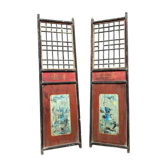 Antique Chinese Red Painted Doors, Pair - Early 20th Century