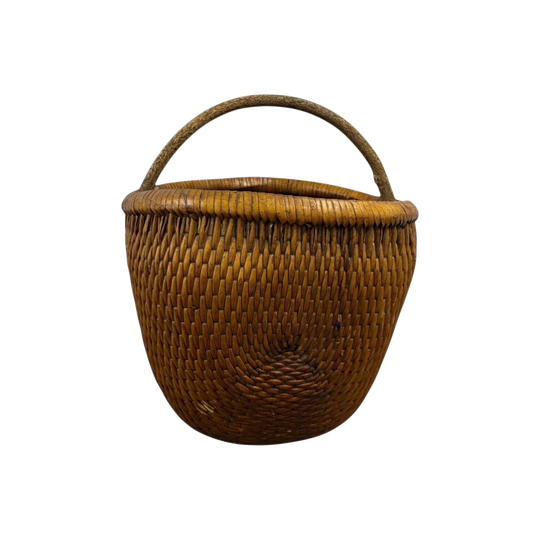 Antique Chinese Round Basket With Wooden Handle
